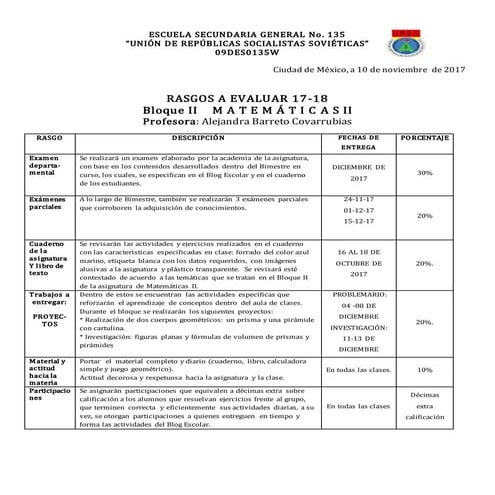 Rasgos a evaluar 2o bii