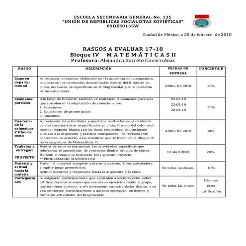 Rasgos a evaluar 2o biv