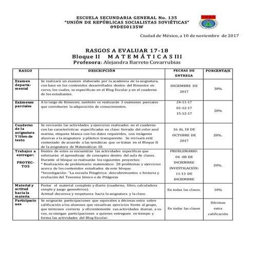 Rasgos a evaluar 3o bii