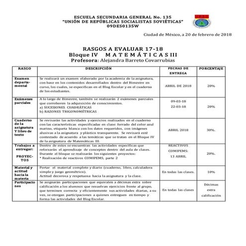 Rasgos a evaluar 3o biv