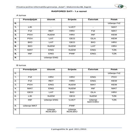 Raspored sati 2.polugodište