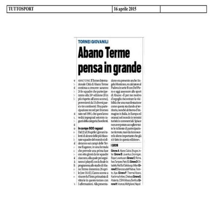 Rassegna stampa 24° Torneo Internazione di calcio Abano Terme 2015