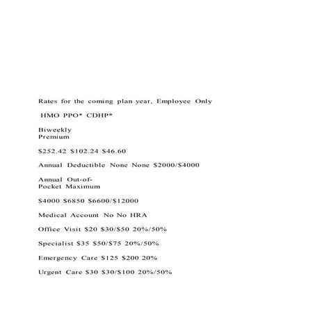 Rates for the coming plan year, employee only | DOCX