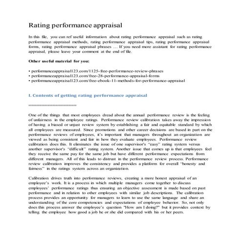 Rating performance appraisal