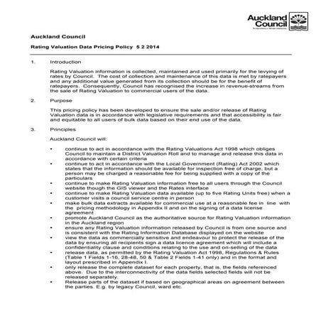 Auckland Council Rating valuation data pricing policy