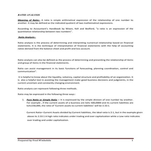 Types of Ratio analyis and their significance
