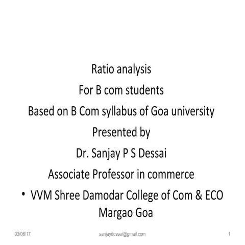 Ratio analysis -  Financial ratios for B Com students 