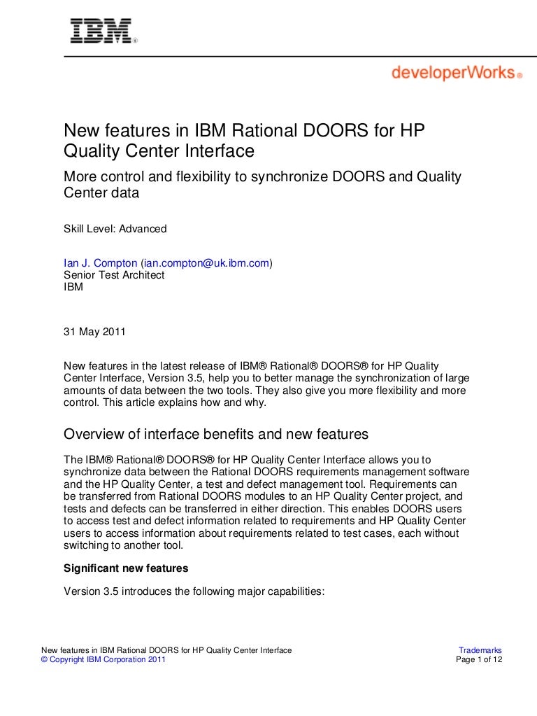 New features in IBM Rational DOORS for HP Quality Center Interface
