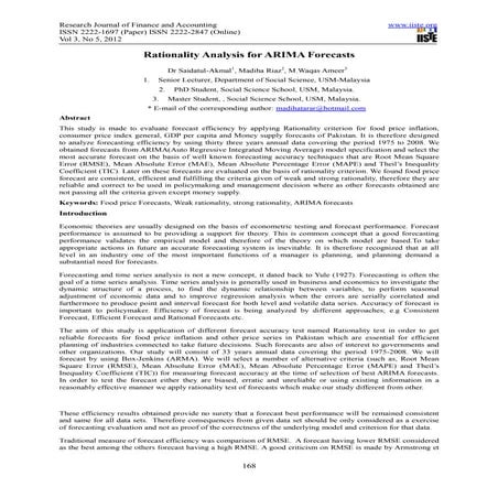 Rationality analysis for arima forecasts