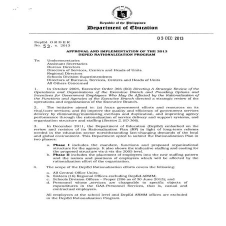 Rationalization plan