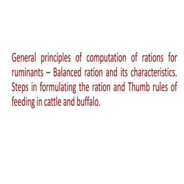 Principles of computation of rations for ruminants