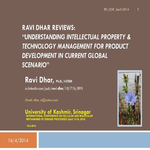 Dr. Ravi Dhar on Intellectual Property &  Technology Management_ University o...