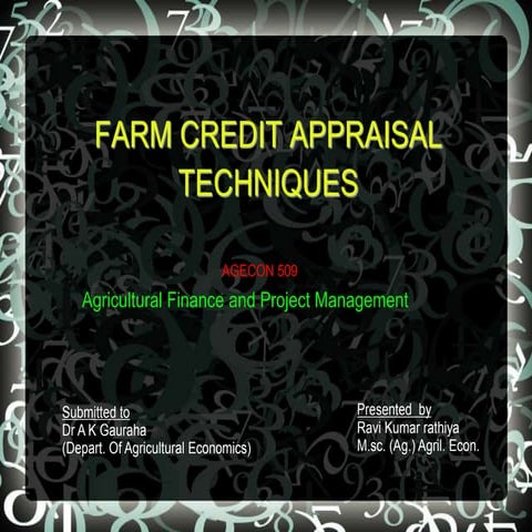 Farm credit appraisal techniques,
