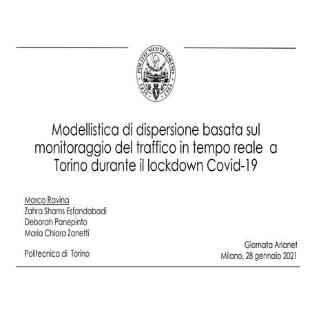 Modellistica di dispersione a Torino durante il lockdown