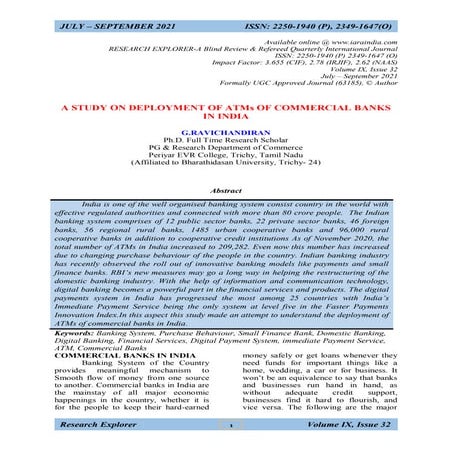 A STUDY ON DEPLOYMENT OF ATMs OF COMMERCIAL BANKS IN INDIA