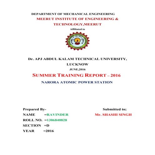 summer training  report on nuclear power corporation of india