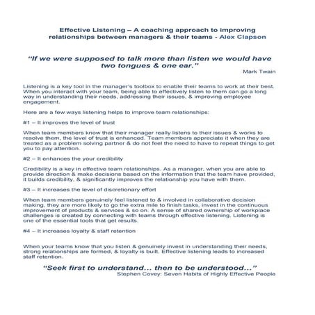 Effective Listening - A coaching approach to improving relationships between ...