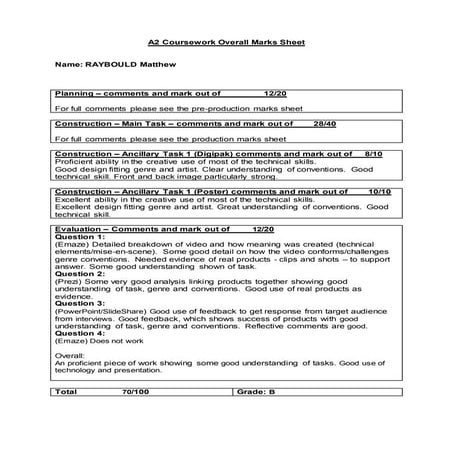 Raybould matthew   evaluation and overall feedback sheet