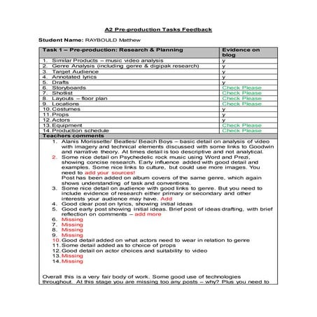 Raybould matthew a2 cw pre production tasks improvements