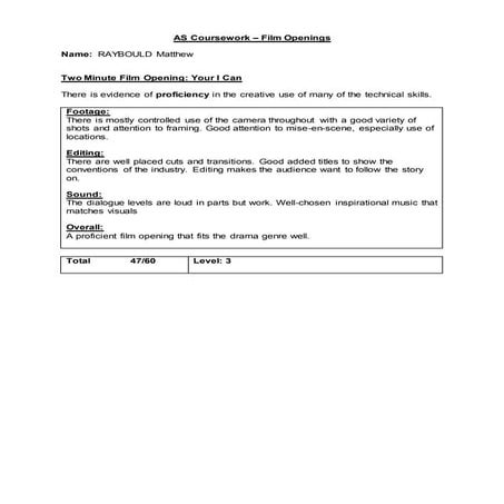 Raybould matthew as cw production feedback sheet