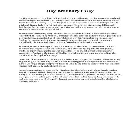 Ray Bradbury Essay. University of North Alabama