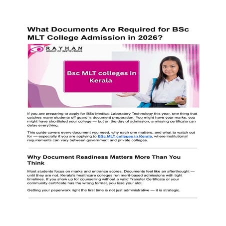 Complete Guide to BSc MLT College Admission Documents in Kerala 2026 | PDF