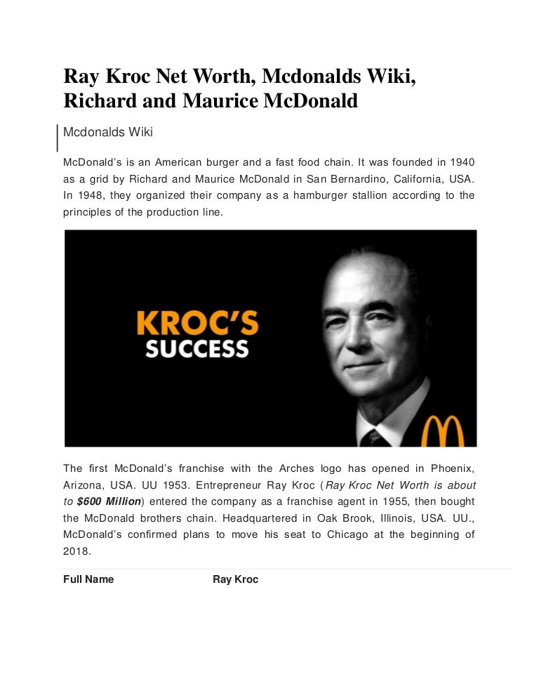 Ray Kroc Net Worth, Mcdonalds Wiki, Richard and Maurice McDonald