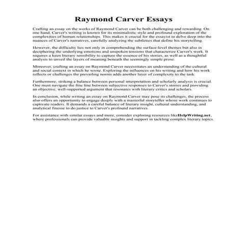 Raymond Carver Essays. Compare Raymond Carvers What We Talk About When We Tal...