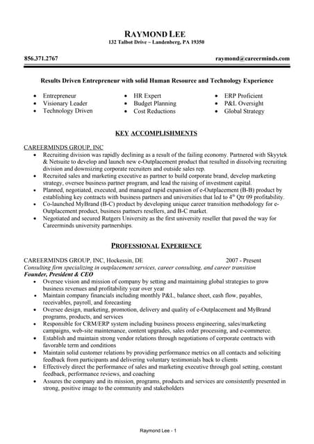 ceo resume sample