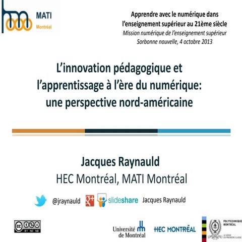 L’innovation pédagogique et l’apprentissage à l’ère du numérique: une perspec...