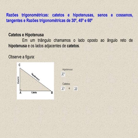 MATEMÁTICA - RAZÕES TRIGONOMÉTRICAS - AULA 1 | PDF