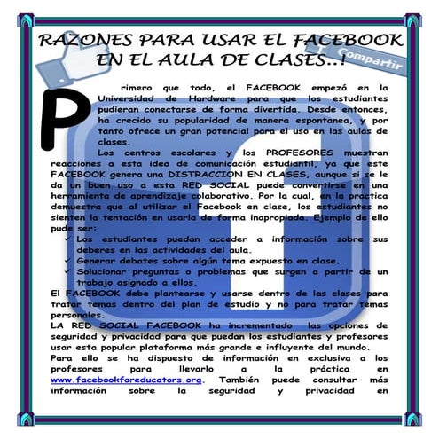 Razones para utilizar el facebook en el aula de clases 4