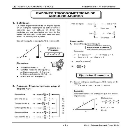 RAZONES TRIGONOMÉTRICAS DE ÁNGULOS AGUDOS