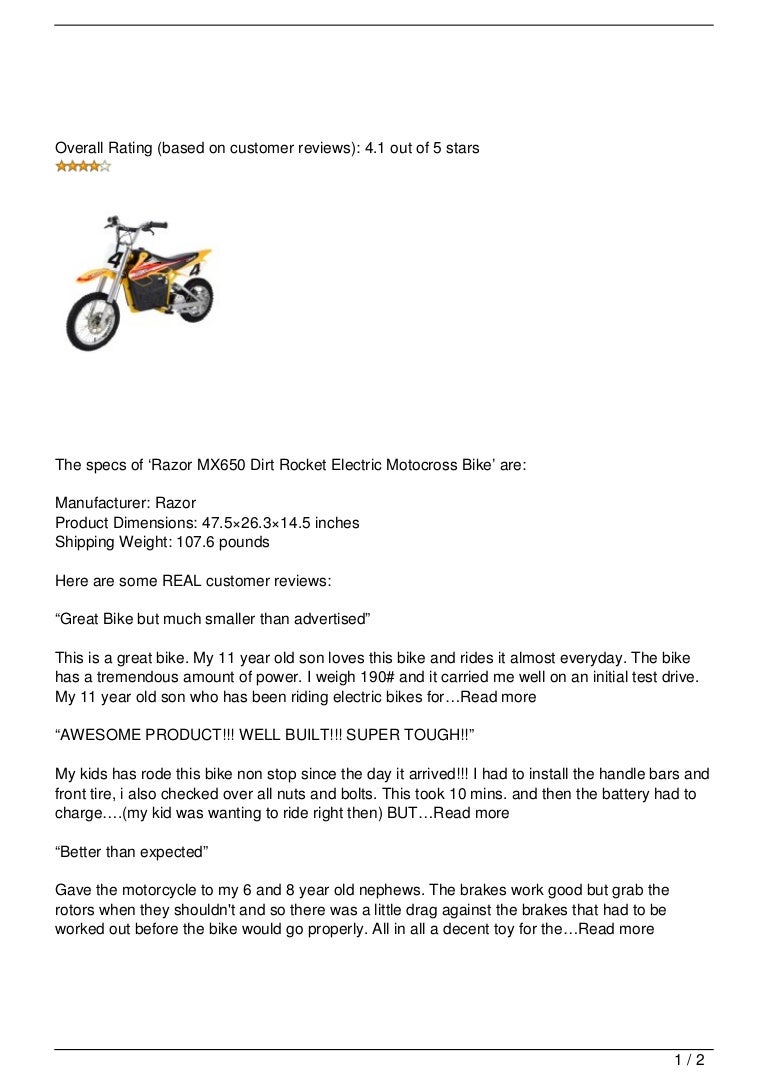 razor mx650 specs
