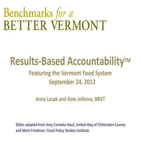 Results Based Accountability for Food Sector