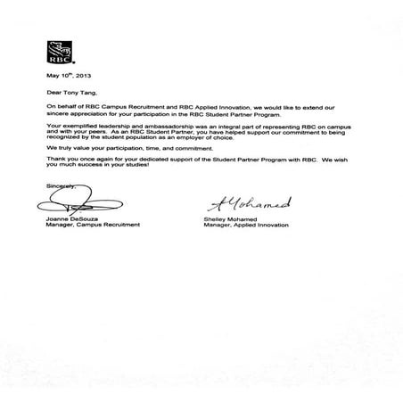 RBC Reference Letter - Campus Recruitment and Applied Innovation | PDF