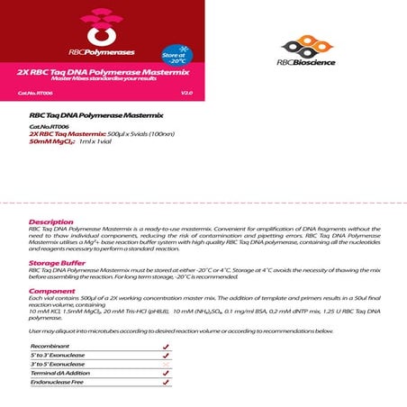 Rbc taq dna polymerase mastermix v2.0 | PDF
