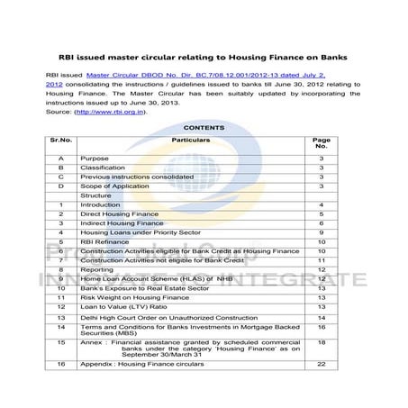 RBI issued master circular relating to housing finance on banks | PDF