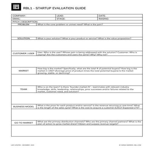 RBL1 - Rebel One - Startup Evaluation Guide