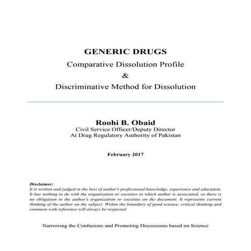 Generic Drugs; Comparative Dissolution Profile & Discriminative Method for Di...