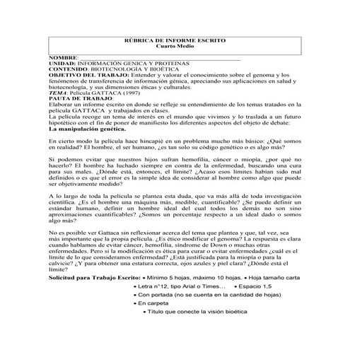 Rúbrica de informe escrito cuarto