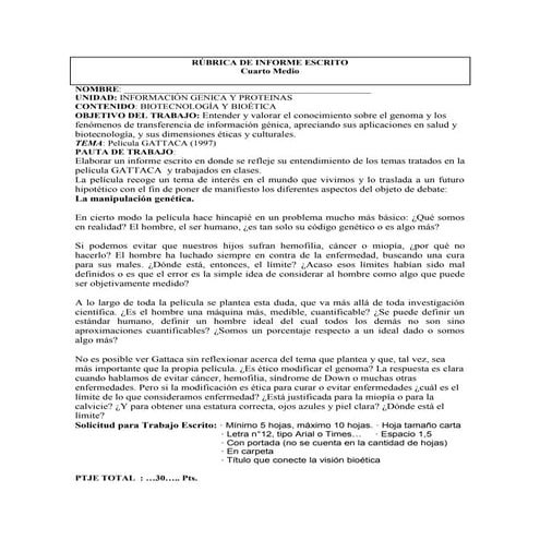 Rúbrica de informe escrito cuarto