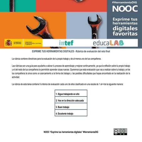 #HerramientaDIG - Rúbrica NOOC Exprime tus herramientas digitales (1ª Edición)
