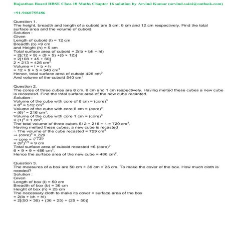 Rbse solutions for class 10 maths chapter 16