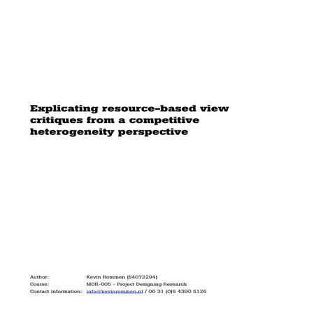 Explicating resource-based view  critiques from a competitive heterogeneity p...