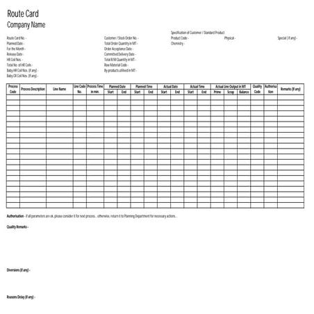 Rout Card Format