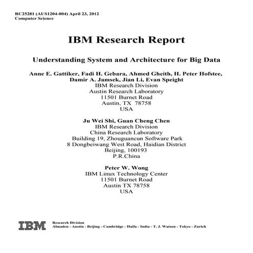 Understanding System and Architecture for Big Data