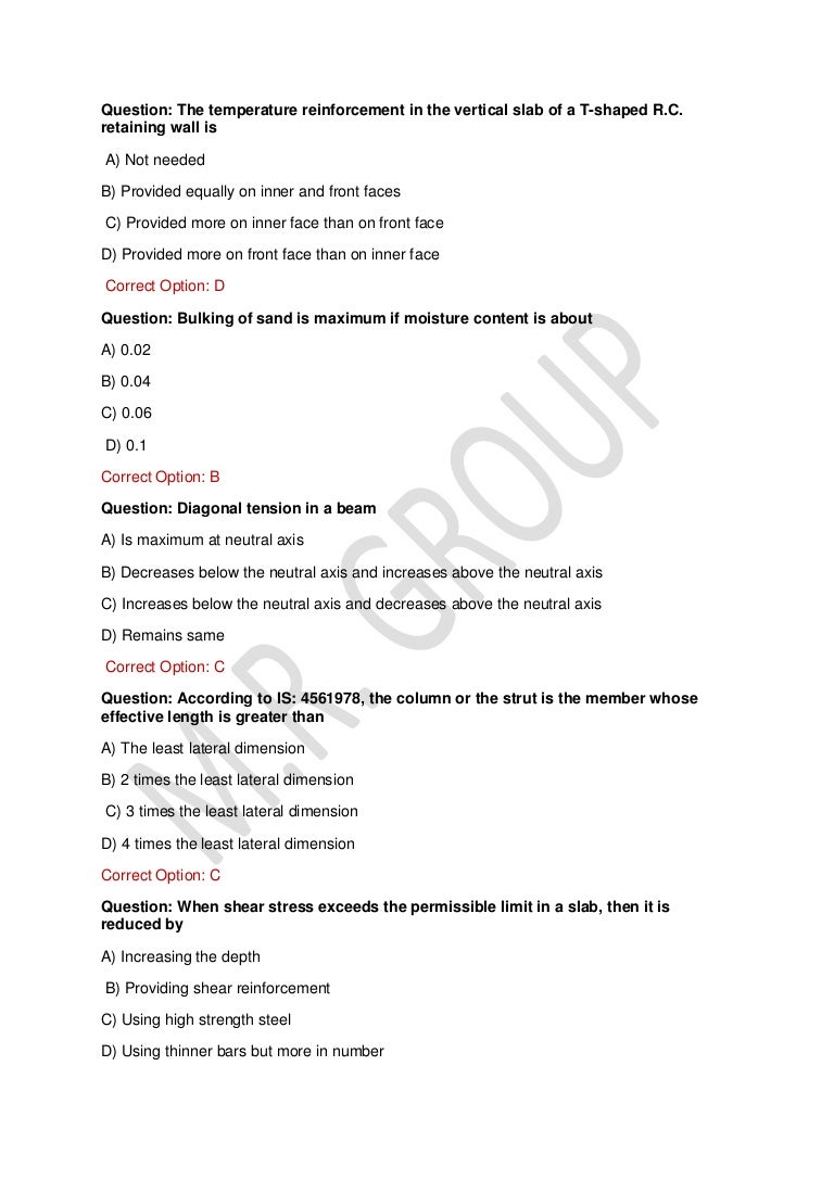civil engineering question with Answer RCC