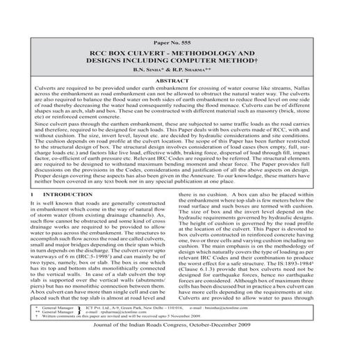 Rcc box culvert   methodology and designs including computer method