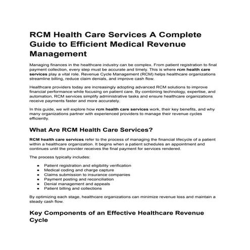 Healthcare Revenue Cycle Management: A Complete Guide | PDF
